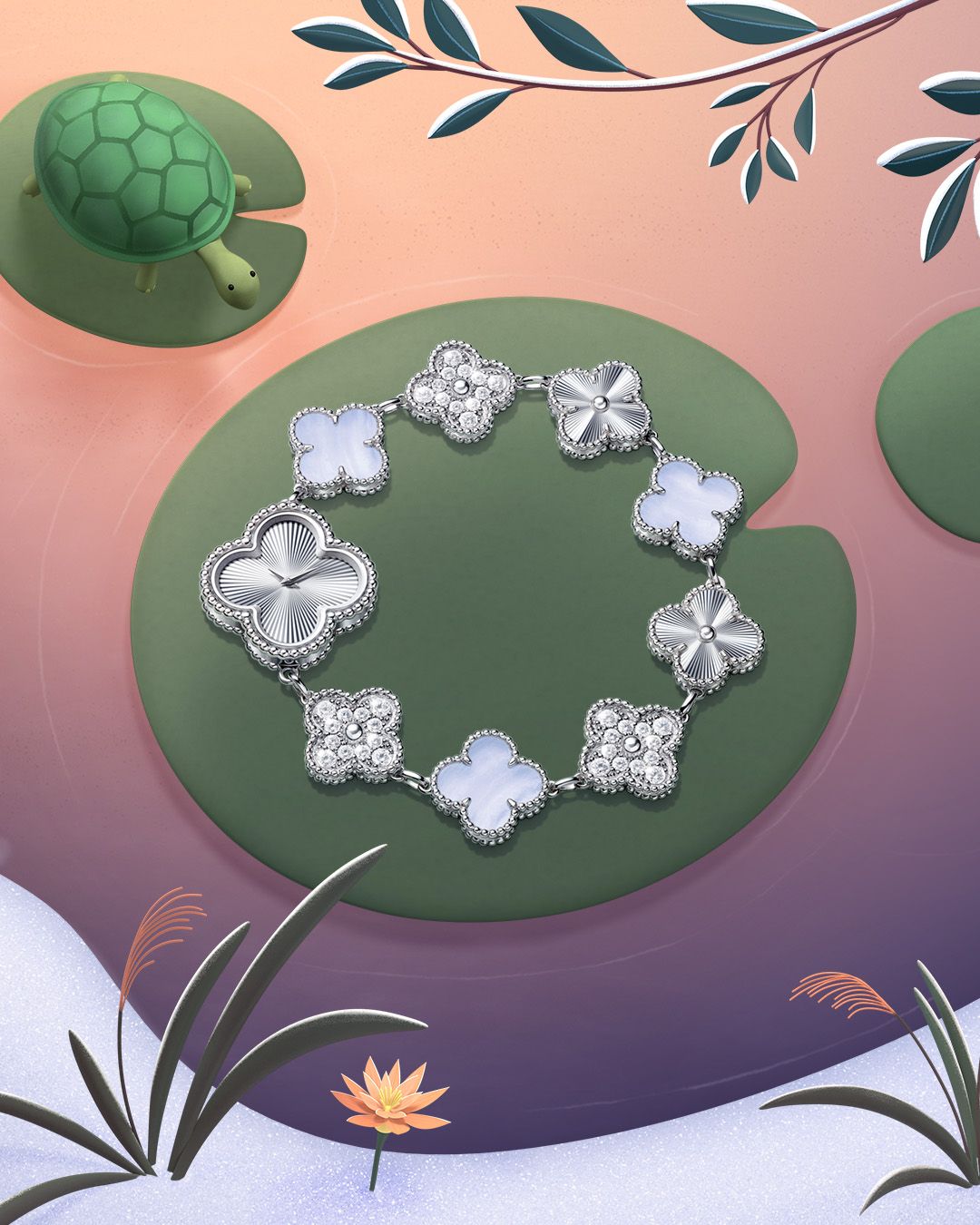 Sweet winter hours⁣
⁣
Softly, snowy minutes tick by on the guilloché white gold dial of the new Sweet Alhambra watch as the charming turtle enjoys its enchanting adventure.⁣
⁣
#VCAAlhambra #VanCleefArpels